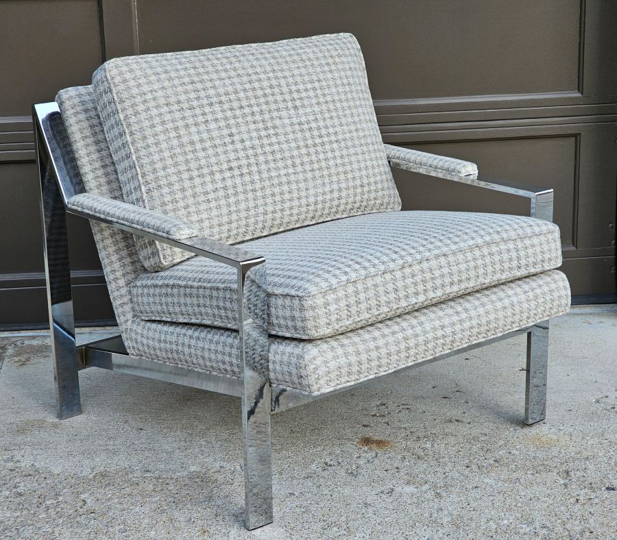 Vintage Milo Baughman Flat-Bar Chrome Lounge Chair For Thayer Coggin